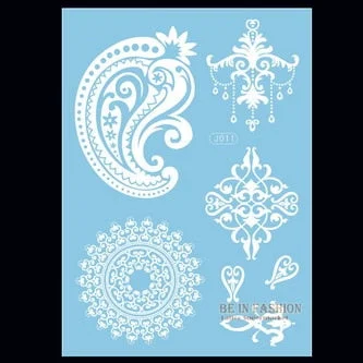 1sheet White Lace Henna Flash Tattoo Butterfly Feather Fake Temporary Tatoo Sticker Summer Style Body Art Beauty Jewelry J017