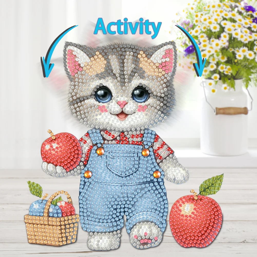 2D Flat Cat DIY Shaking Head Cat Apple Diamond Painting Desktop Decorations