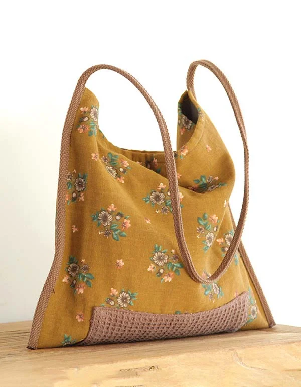 Handmade Vintage Floral Linen One Shoulder Bag