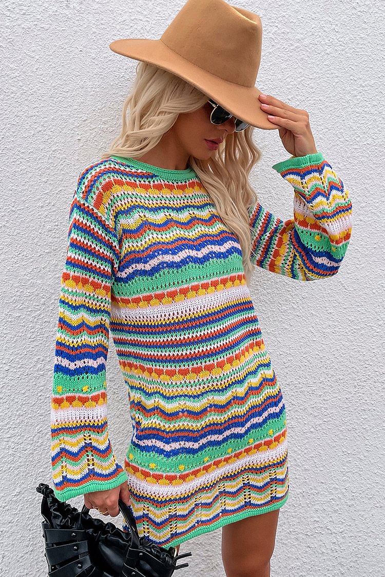 Knit Loose Boho Round Neck Mini Dresses