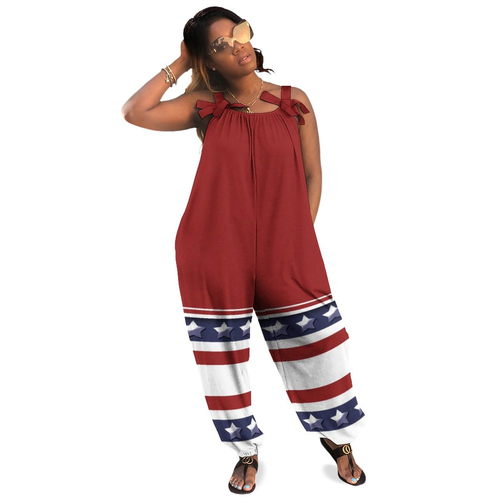 Funny Stars Stripes Long Socks Women Plus Size Jumpsuit Summer Loose Harem Pants One Piece Spaghetti Strap Romper Beach Jumpsuit Womens Rompers In Tall Sizes Casual Long Length
