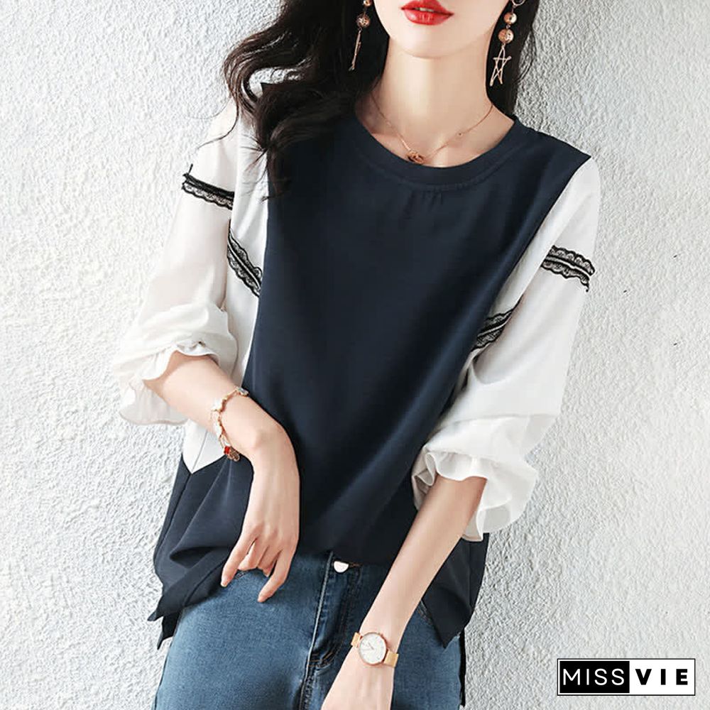 Ruffled Sleeve Splice Loose Shirt
