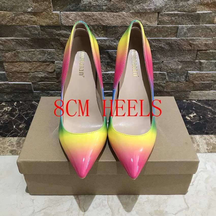 Brand fashion Women Shoes Colorful Rainbow Printed Woman Shoes Sexy Stilettos High Heels 12cm/10cm/8cm Pointed Toe Women Pumps