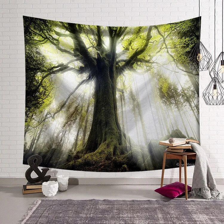 Psychedelic Forest Tapestry Wall Hanging Tapestry Blanket Farmhouse Decor Window Tapestry Headboard Polyester Yoga Shawl