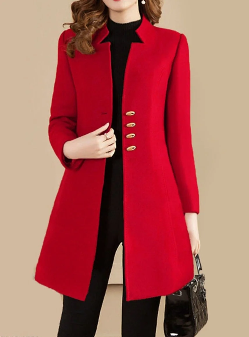 Collarless Autumn and Winter Mid Length Coat