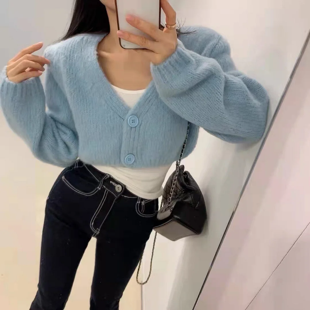 Uveng Uveng Version Of The Chic Temperament V Collar Short Knitted Cardigan Women's Spring And Autumn New Soft-Creinous Sweater Coat Thin Top