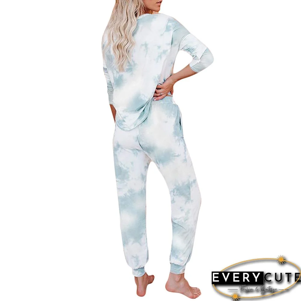 Light Blue Tie Dye Long Sleeve Joggers Set