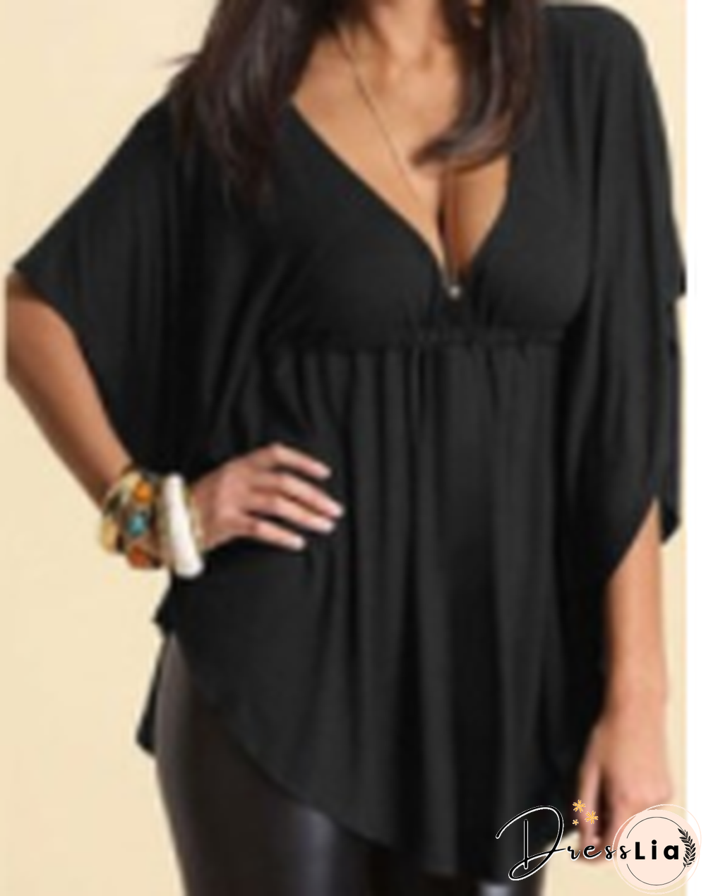 Plus Size Sexy Femmes V Neck Summer vrac Blouse manches Batwing Shirt Tops Casual