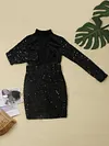 Sequined Belly-Hollow Long Sleeve Sexy Slim Mini Dress