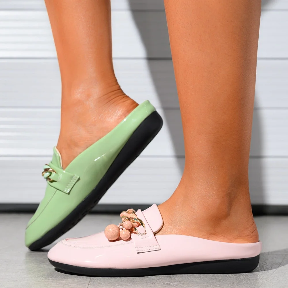 2021 Luxury Brand Designer Women Slippers Slip On Mules Flat  Casual Shoes  Slides  Summer Footwear  Female Patent leather shoes