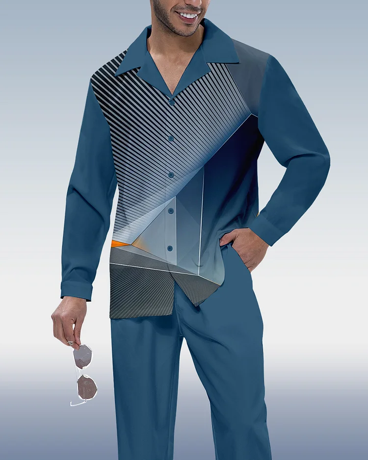 Men's Gradient Print Long Sleeve Shirt Walking Suit 372