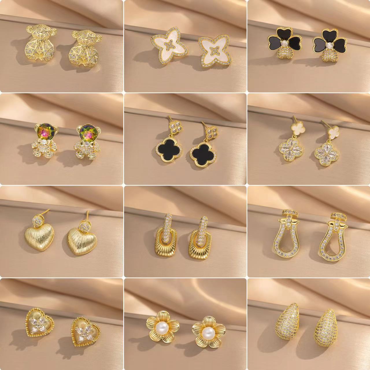 2 Pieces Moderate Luxury Flower Copper Diamond Inlay Stud Earrings