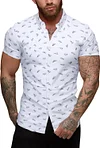 URRU Men's Muscle Dress Shirts Slim Fit Stretch Short Sleeve Casual Button Down Shirts for Men
