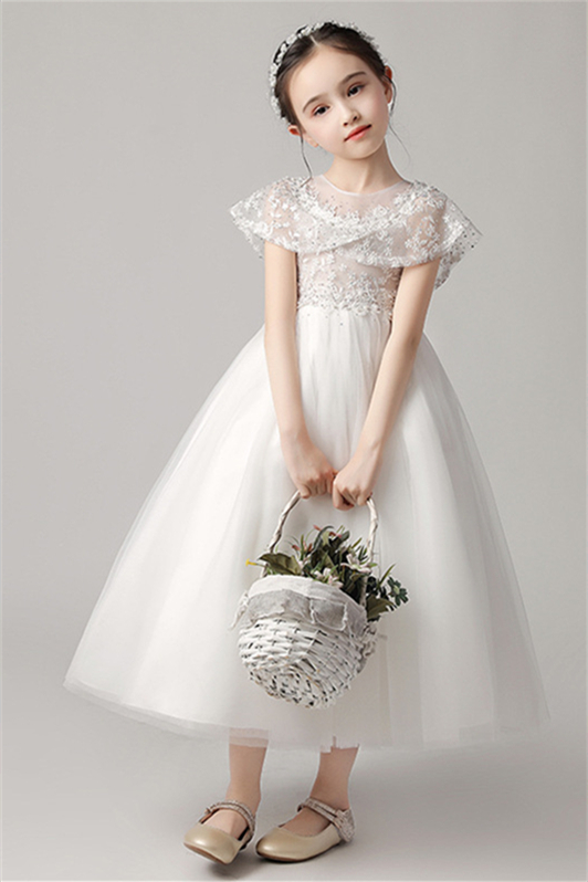 Lovely Tulle Flower Girl Dress Appliques WIth Cape Sleeves - lulusllly