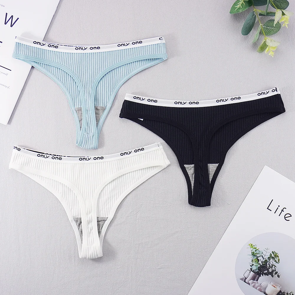 Billionm Sexy Panties for Women Thongs Bikini Ladies Lingerie Underwear Cotton Breathable Sporty Thread Letter Low Rise T Back