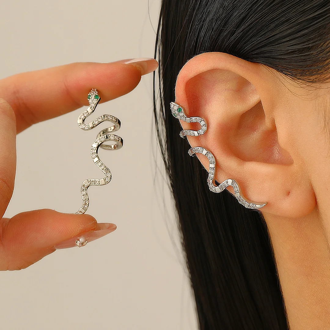 Snake Ear Bone Clip Gold Plated Zirconia Earrings