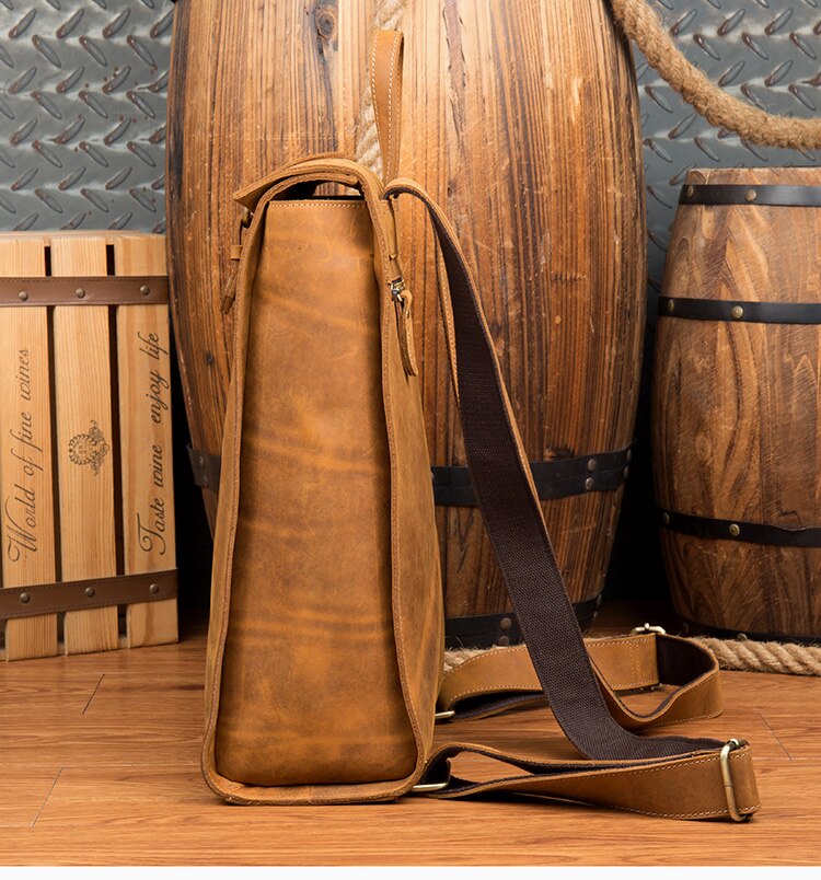 Side View of Woosir Vintage Leather Backpacks Mens Business Travel