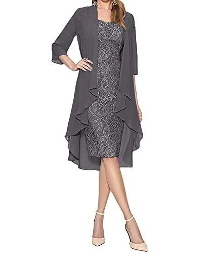 Brownm Color Large Size Lace Two-piece Set Elegant Party Dress Cardigan
