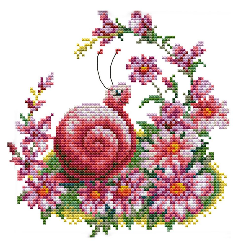 

Snail And Flowers - 14CT Stamped Cross Stitch - 21*21CM, 501 Original