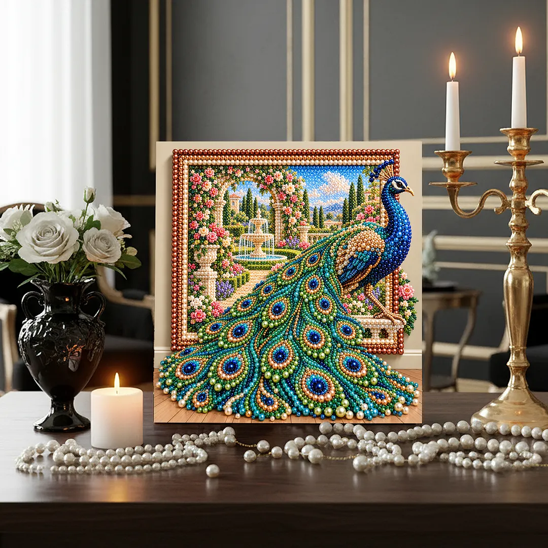Framed Bead Painting Kit Pearl Peacock for Adults 11.81x11.81in