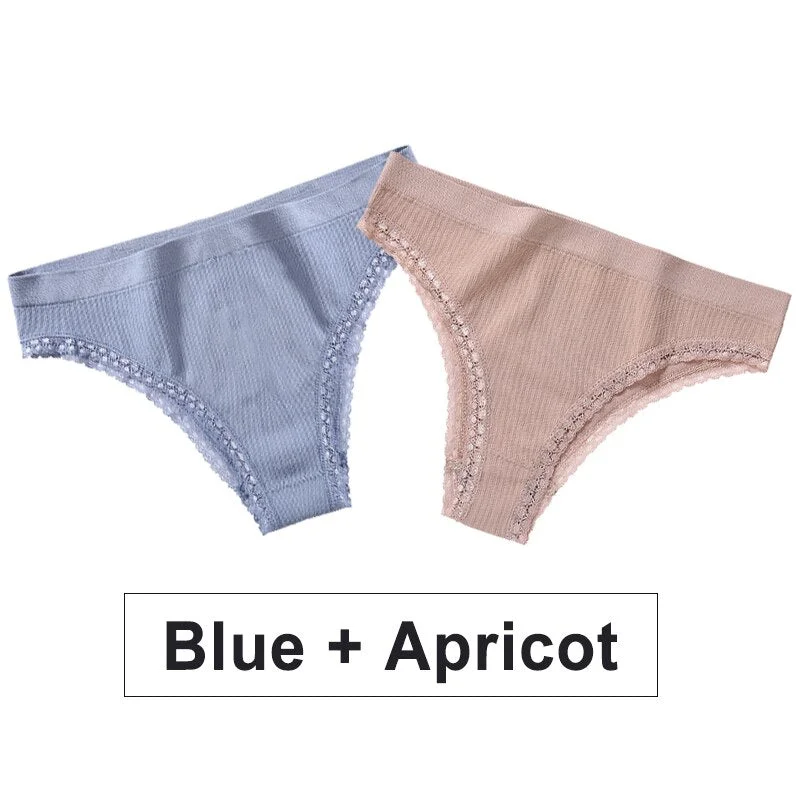 2PCS/Set Women Panties Sexy Lingerie Lace Underwear Female Underpants Solid Color Bikini Panties Seamless Briefs for Woman Girls