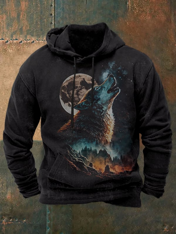 Men's Vintage Ethnic Viking Print Pocket Hoodie
