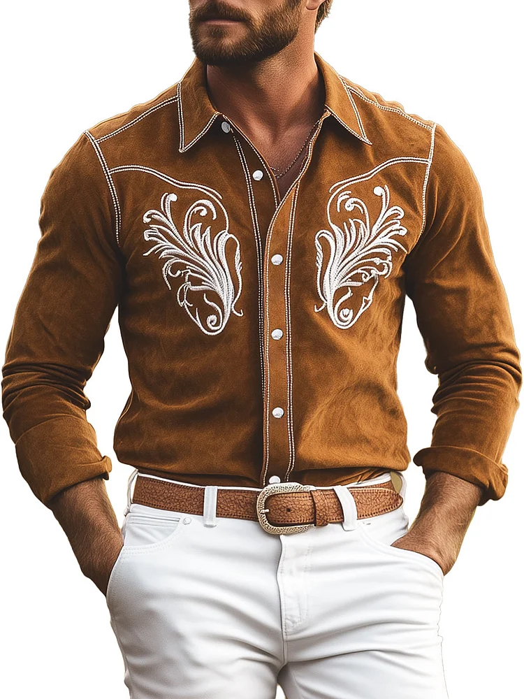 Retro Cowboy Style Embroidered Shirt