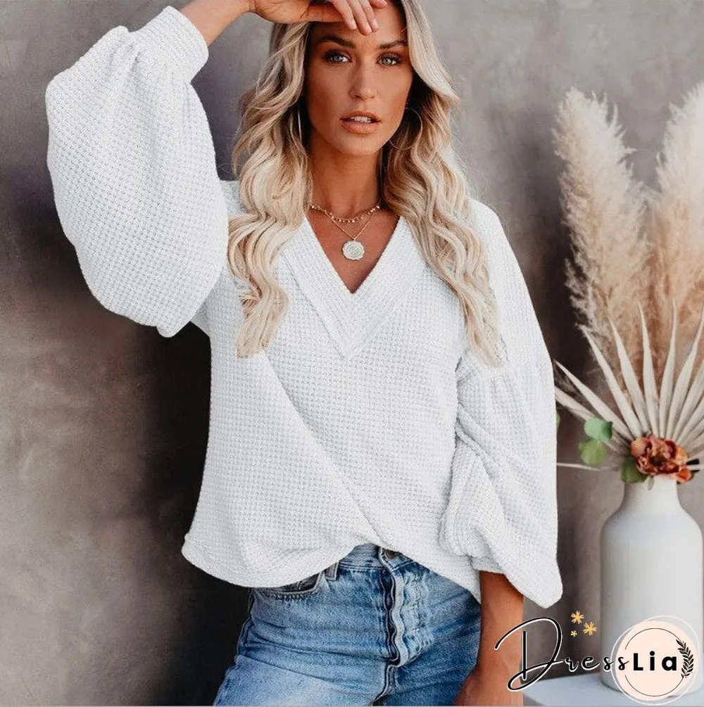 Ladies Sweater Neck Knitted Pullovers Autumn Winter Lantern sleeve solid warm Halloween