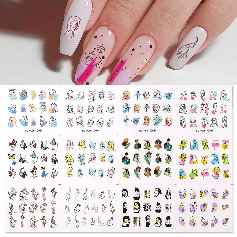 Harunouta 12Pcs/Set Love Letter Flower Sliders Water Decals Electrocardiogram Love Heart Lips Stickers For Nails Decoration