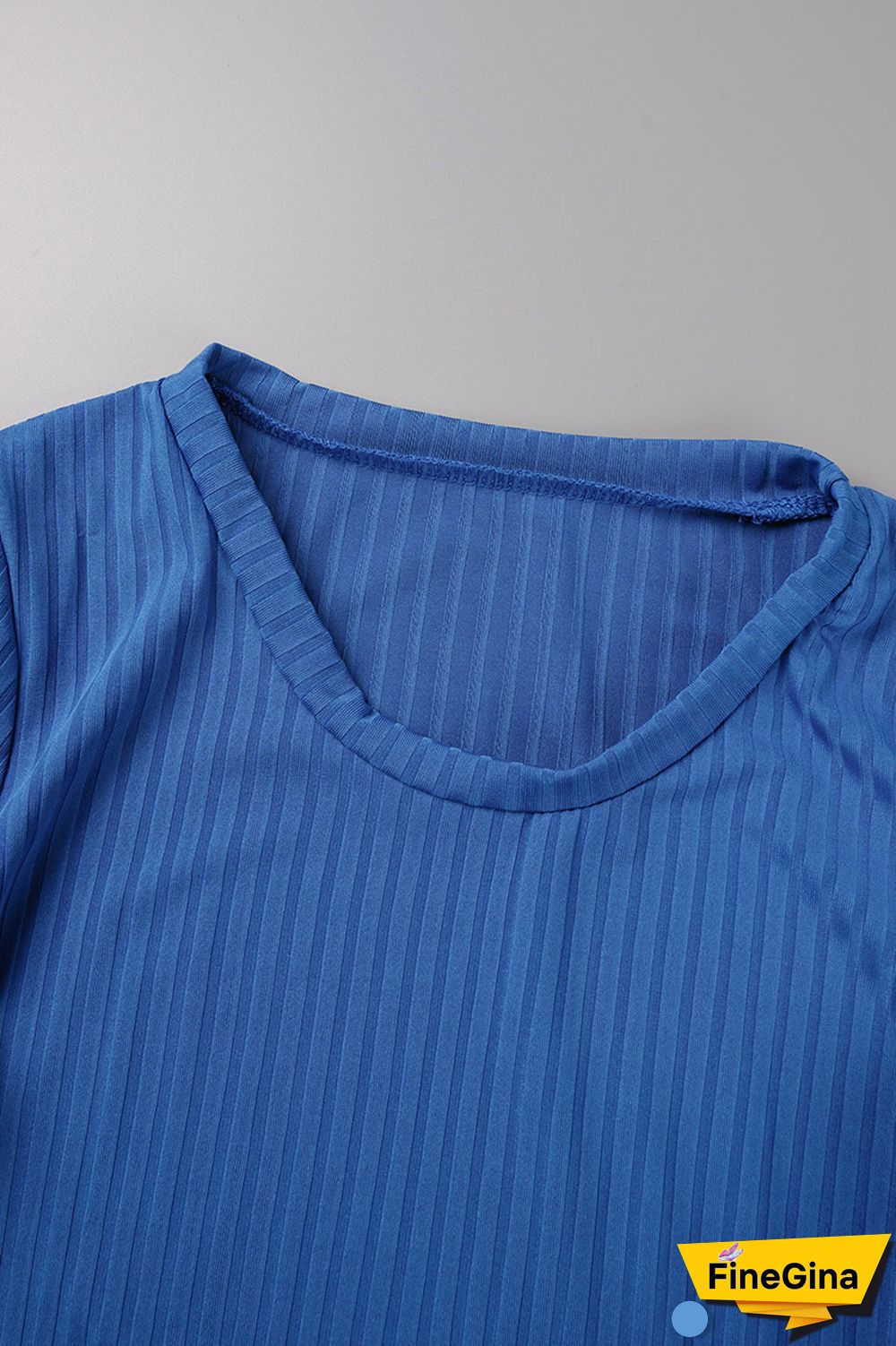 Blue Casual Solid Basic O Neck Short Sleeve Two Pieces