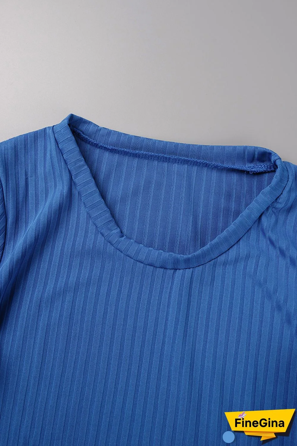 Blue Casual Solid Basic O Neck Short Sleeve Two Pieces