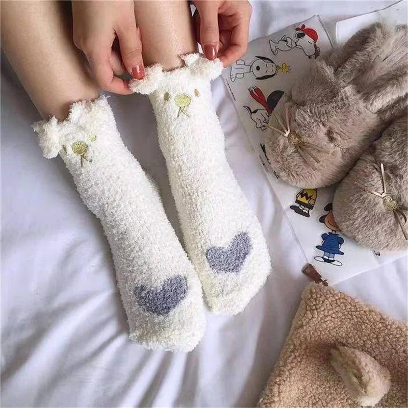 Winter Thicken Warm Women Socks Cute Cat Paw Cartoon Colorful Lovely Sleeping Home Floor Bedroom Socks Harajuku Kawaii Girl Sox