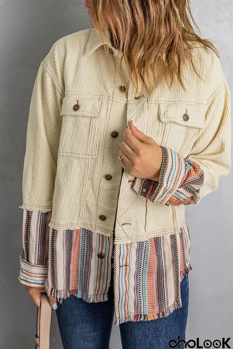 Beige Color Block Corduroy Jacket