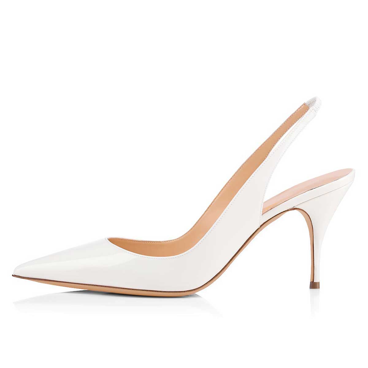 GOOSHOE White Slingback Pointy Toe Pumps Stiletto Heel High Heels