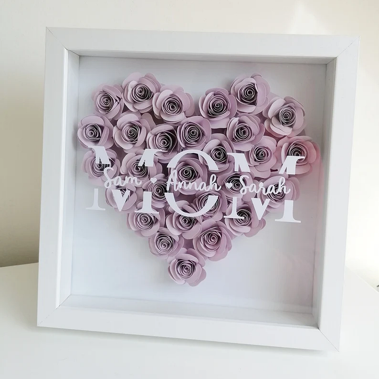 Mum Heart Shaped Monogram Flower Shadow Box Gift For Mothers-Purple