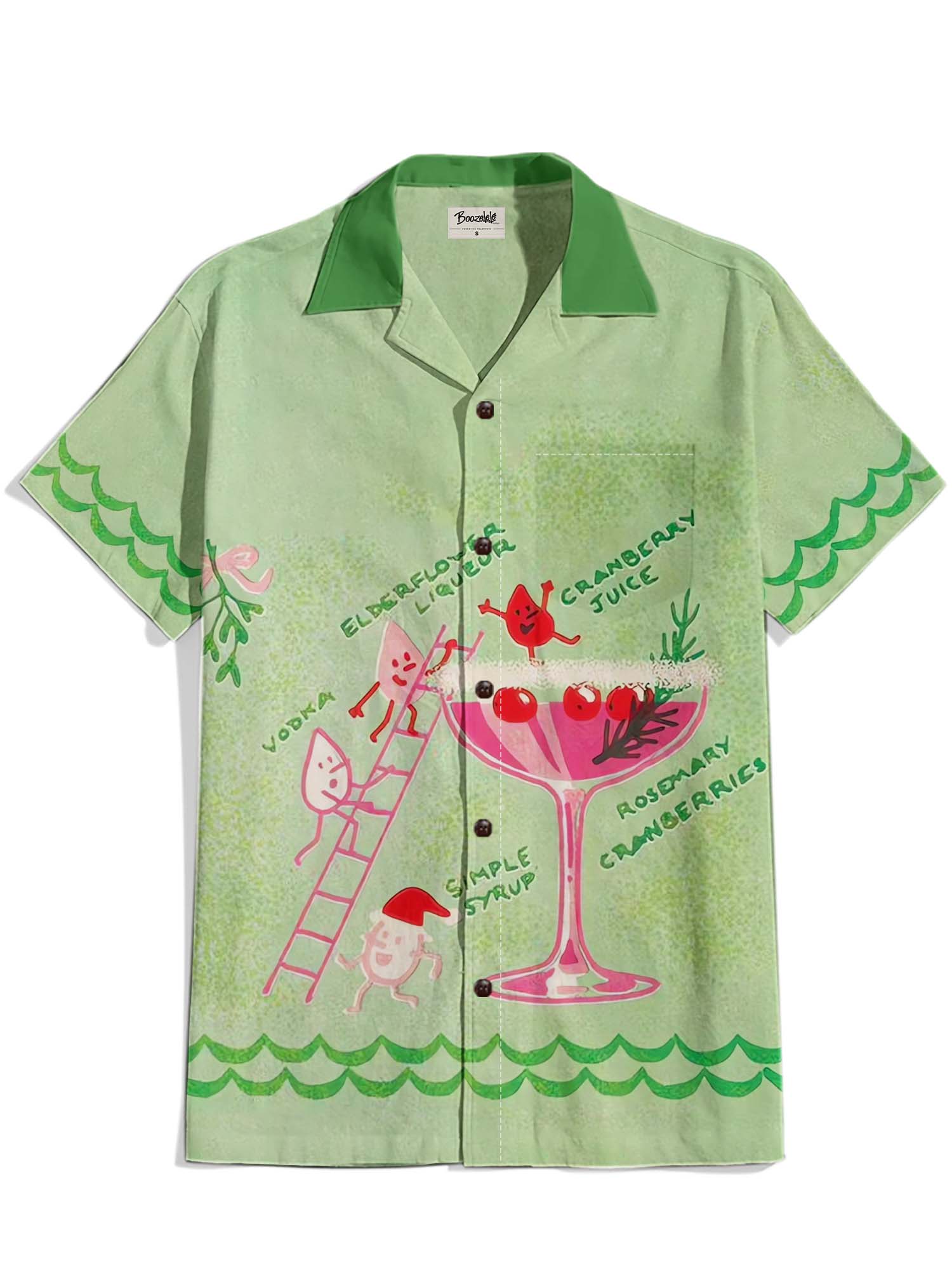 【Alison Coté X Boozelele】Christmas Mistletoe Martini Cocktails - 100% Cotton Cuban Collar Shirt