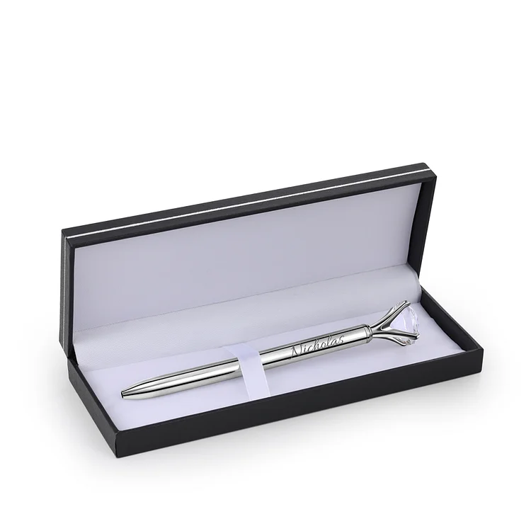 Personalized Diamond Ballpoint Pen Engraved Name Silver