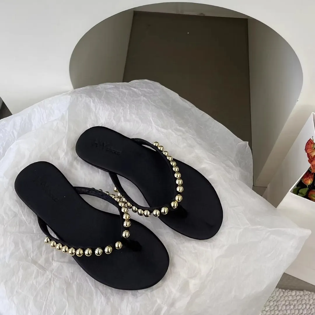 Breakj Breakj Pearl Leather Flat-Bottomed Flip-Flops Women Wear The New Summer 2025 Summer New Trendy Beach Feet Cool Drag