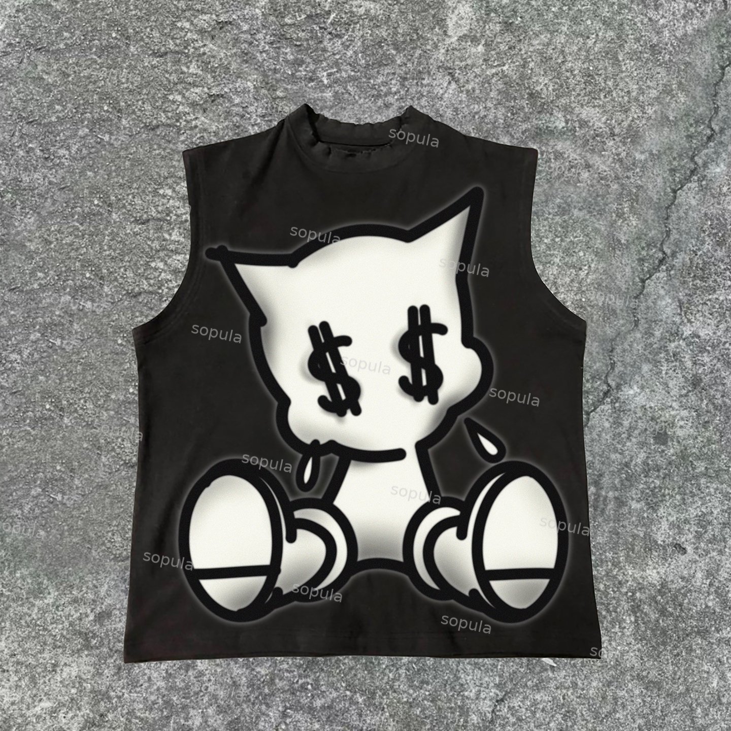 Sopula Trendy Cartoon Ats Boy Graphics Wash Sleeveless Tank Top - SOPULA