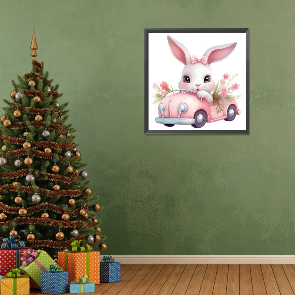 Full Round Diamond Painting 30*30cm - Pink Car Bunny