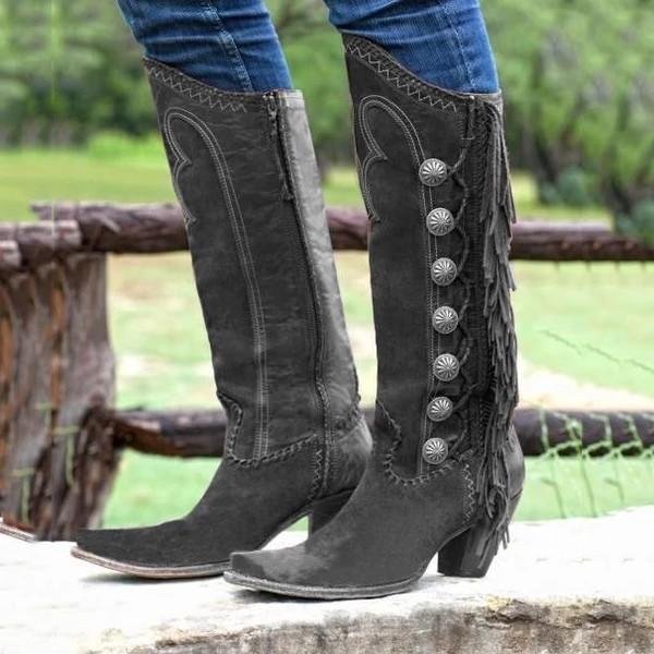 Women Side Tassel Chunky Boots -boots