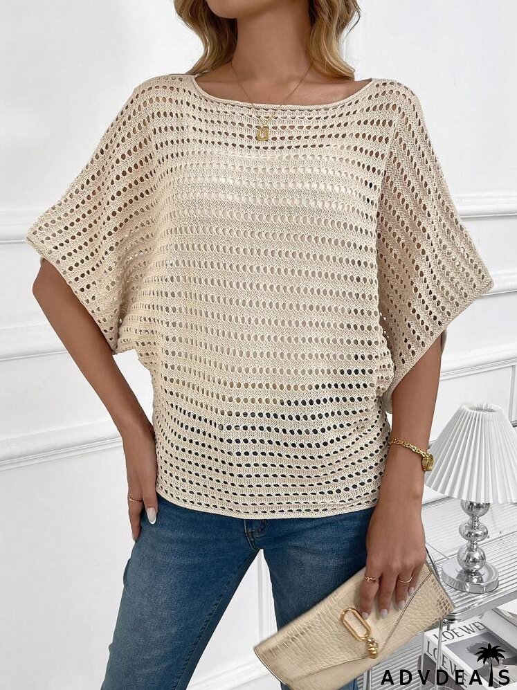 Batwing Sleeve Open Knit Sweater Without Cami Top