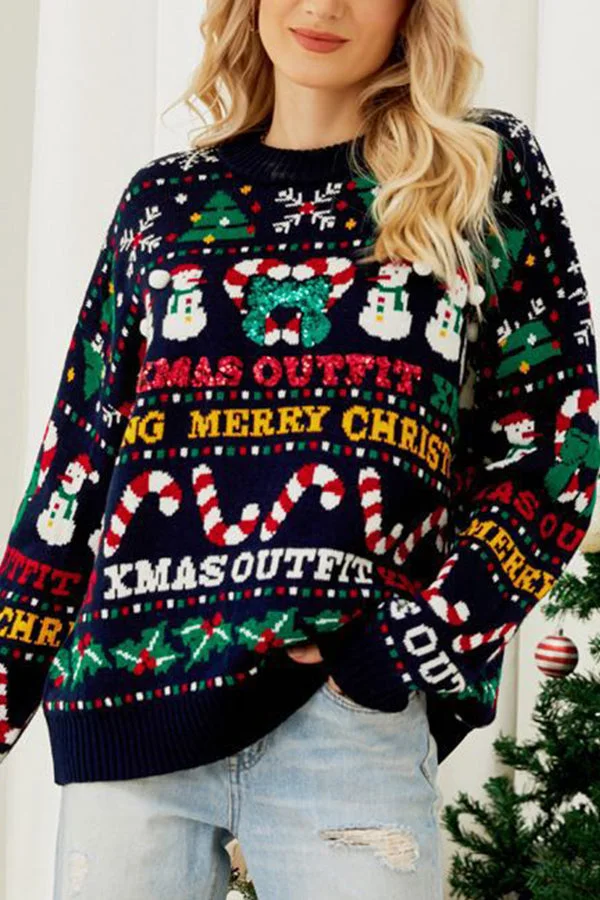 autumn winter christmas tree crew neck sweater