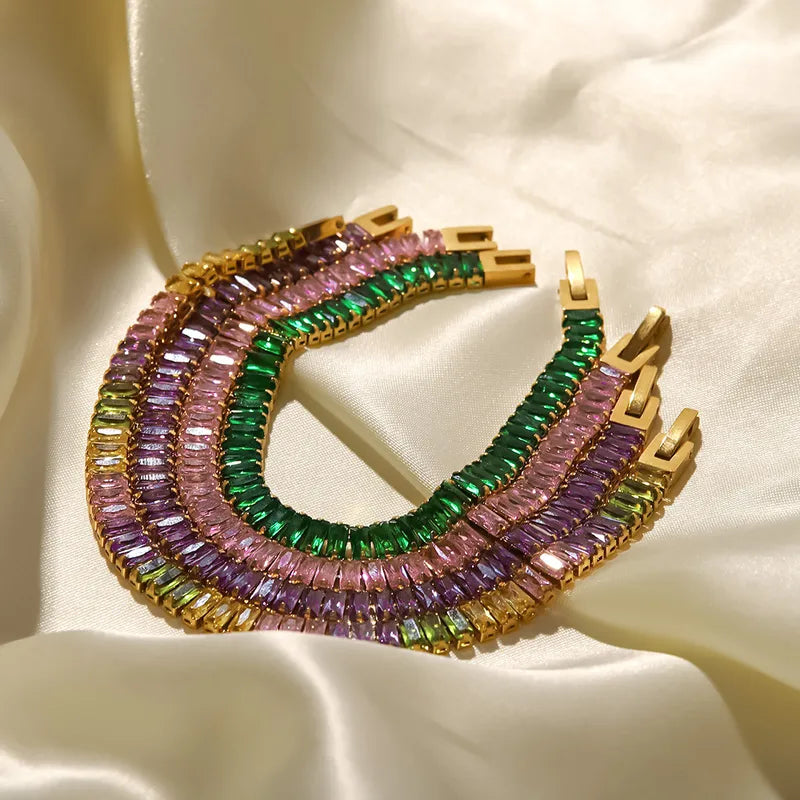 Fashion Geometric Stainless Steel Inlay Zircon Bracelets