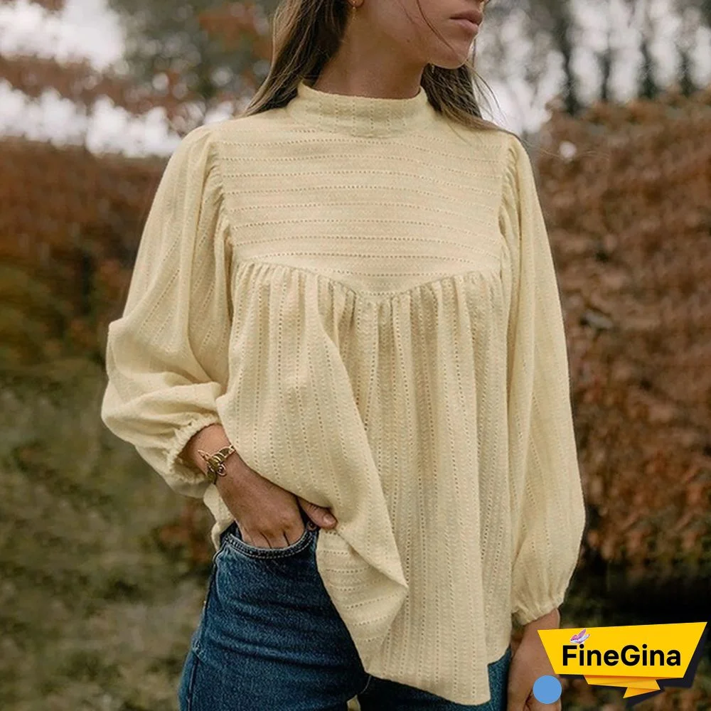 Women Puff Long Sleeve Blouse Lace Stitching Cotton Linen Casual Elegant Shirt Ladies Tops Plus Size