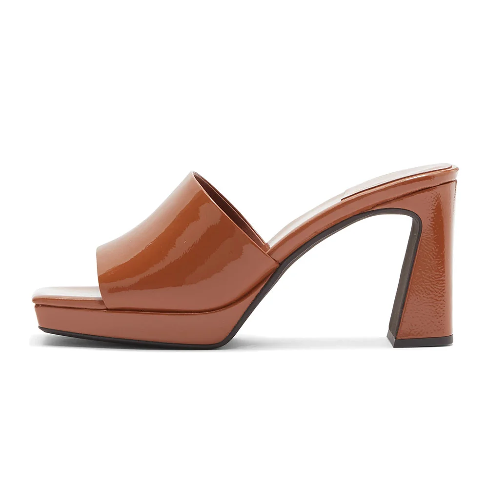Classic Tan Wide Strap Open Toe Women's Heel Sandals with Platform