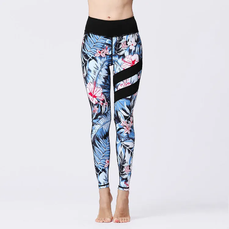 Flower Petal Leaves Print Sports Exercise Fitness High Waist Leggings Women's Yoga Pants