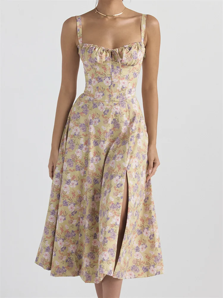 Romantic Floral Corseted Tied Maxi Dress