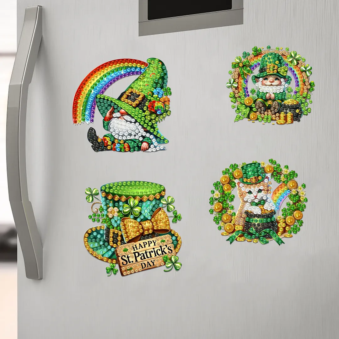 12Pcs St Patricks Day DIY Diamond Art Fridge Magnet Refrigerator Sticker Diamond Art Stickers Refrigerator Painting Kits for Beginners Adults DIY Craft Gifts Home Decors