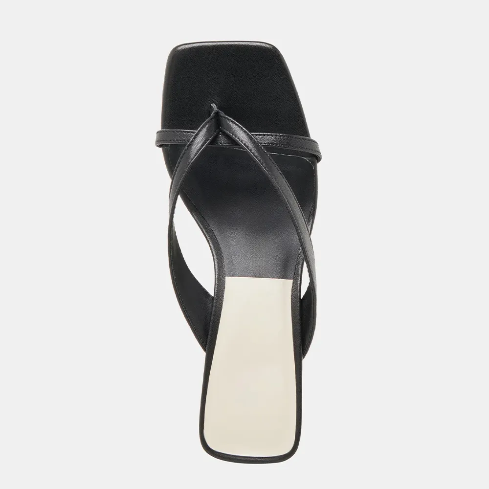 YDN Vegan Leather Open Square Toe Slip-On Black Heels Sandals